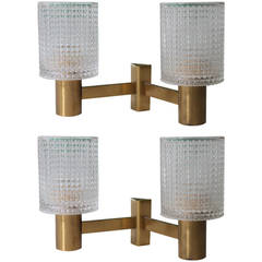 Four Wall Sconces of Brass and Crystal Glass, Austria 1960s