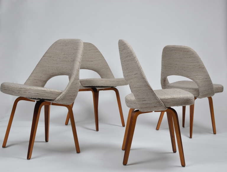 Saarinen Wood Legged Executive Chairs in Knoll Fabric at 1stDibs