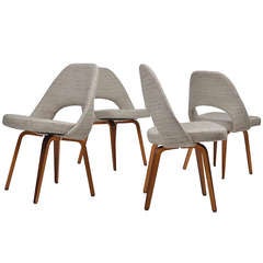 Vintage Saarinen Wood Legged Executive Chairs in Knoll Fabric