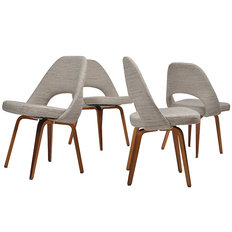 Saarinen Wood Legged Executive Chairs in Knoll Fabric