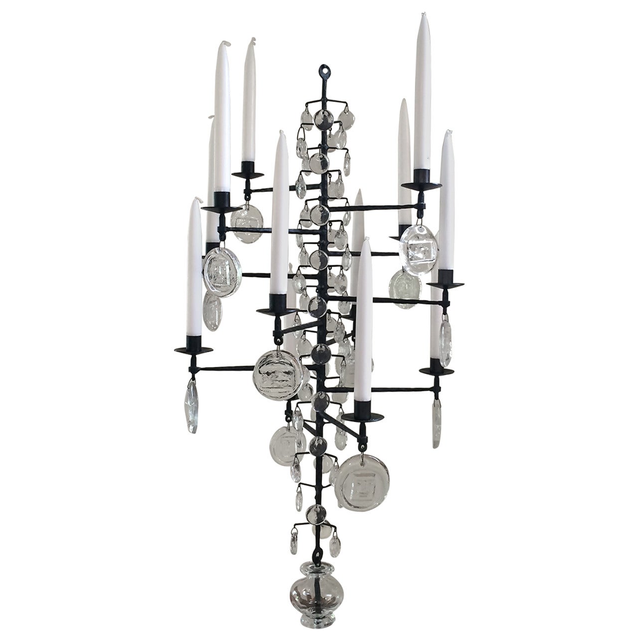 Wrought Iron and Clear Glass 12-Arm Chandelier by Erik Hoglund, Boda