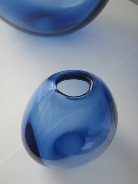 Glass Per Lütken Holmegaard Group Of 3 Sapphire Blue Dråbe Drop Vases