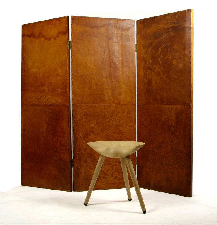 Unique Danish Handcrafted Leather Folding Screen