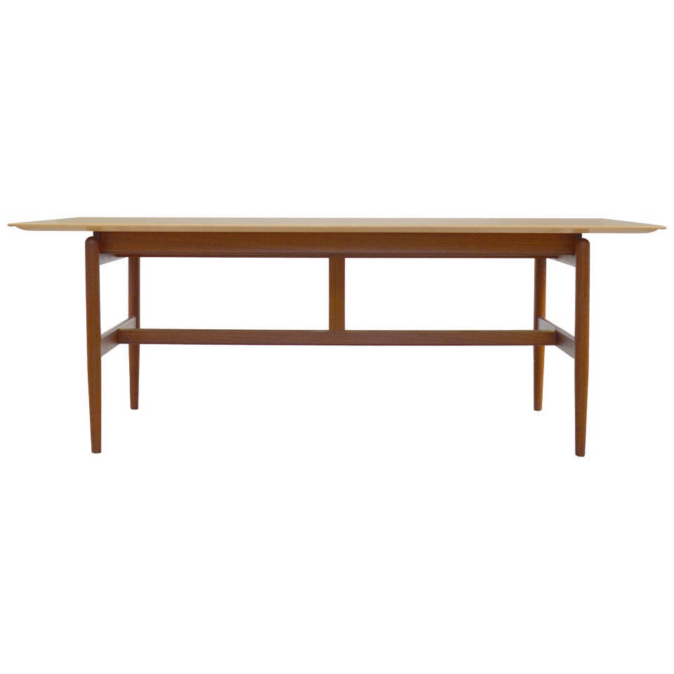Finn Juhl Desk or Work Table with Brass Detailed Stretcher