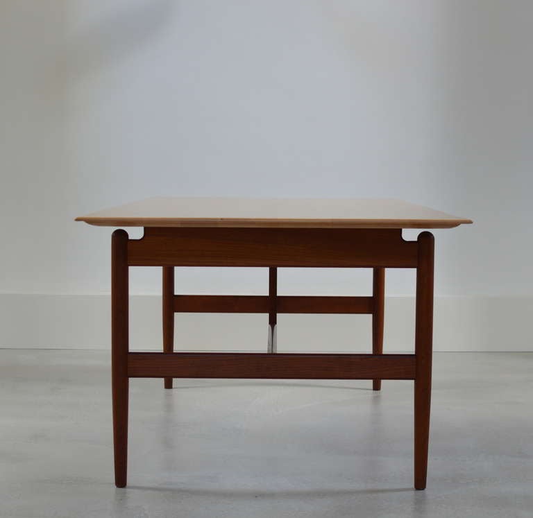 Scandinavian Modern Finn Juhl Desk or Work Table with Brass Detailed Stretcher