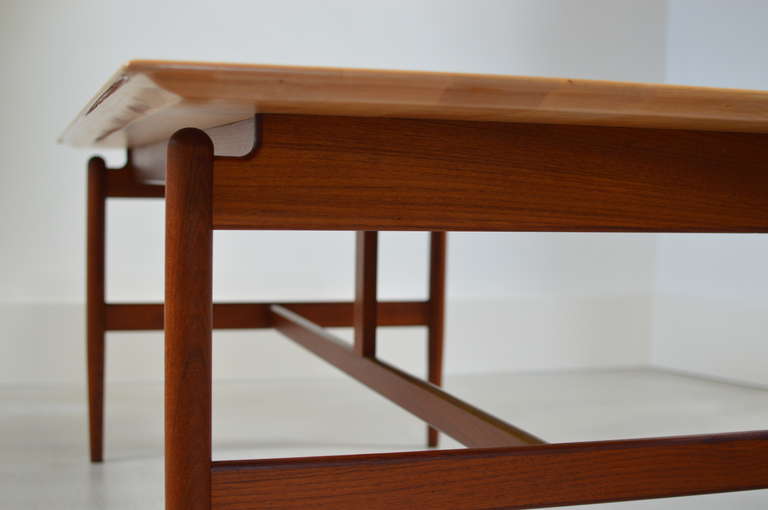 Mid-20th Century Finn Juhl Desk or Work Table with Brass Detailed Stretcher