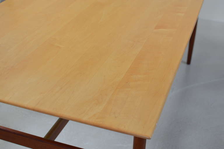 Finn Juhl Desk or Work Table with Brass Detailed Stretcher 1