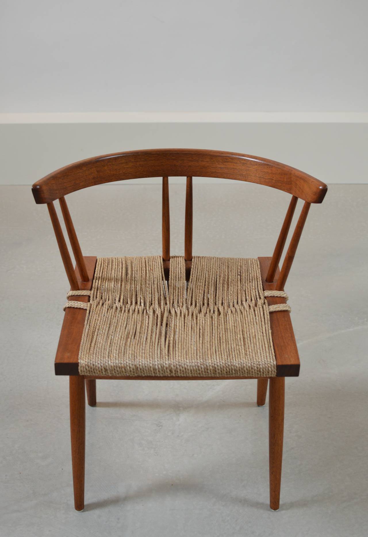 American George Nakashima Black Walnut Grass Seat Chairs