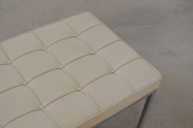 Mid-20th Century Ivory White Tufted Leather Bench by Florence Knoll