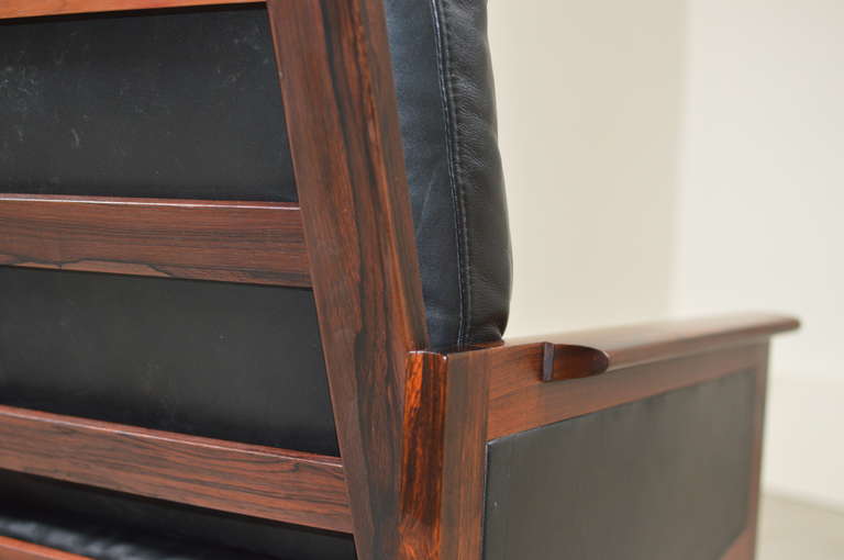 Leather Rosewood and black leather Capella Series arm chair by Illum Wikkelsø