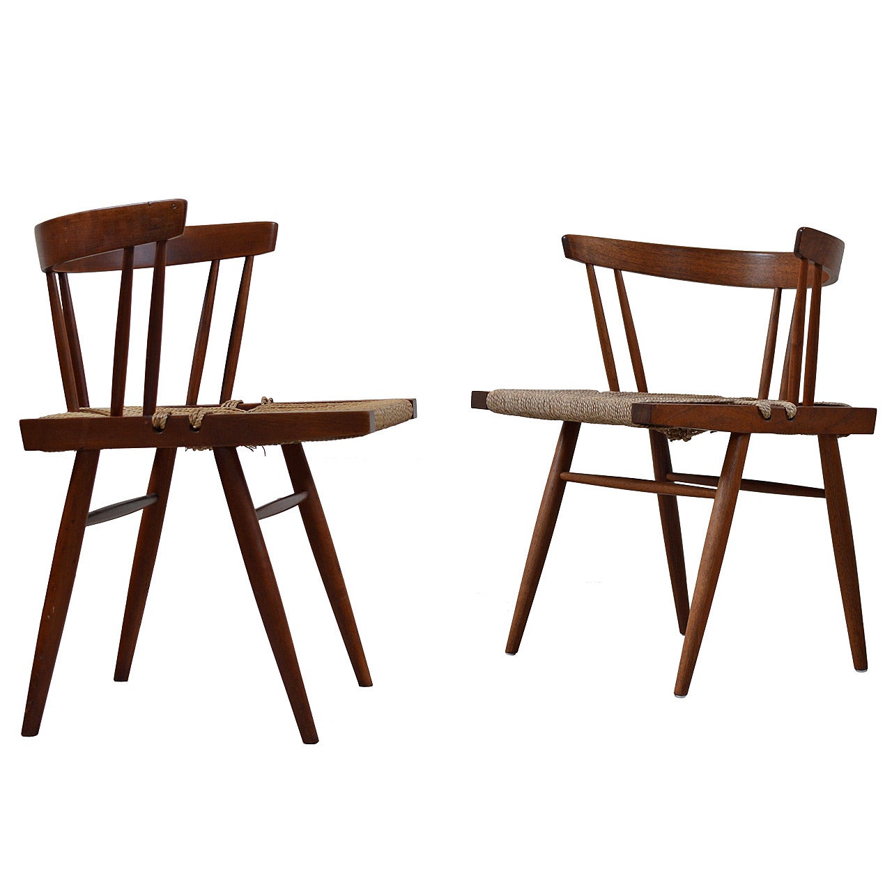 George Nakashima Black Walnut Grass Seat Chairs