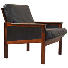 Rosewood and black leather Capella Series arm chair by Illum Wikkelsø