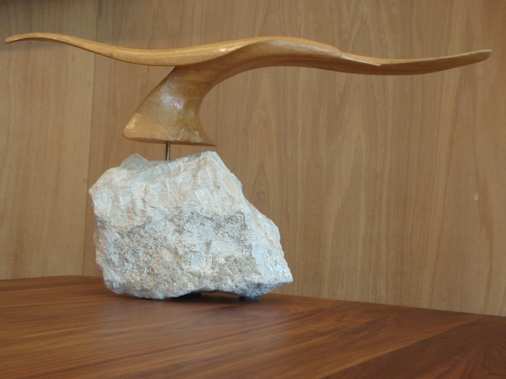 Unique oak bird-fossil sculpture by the French artist 