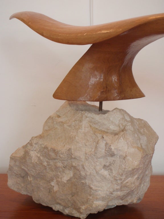 Hand Carved 'In Motion' Bird & Fossil Sculpture by Marius Bruel 1