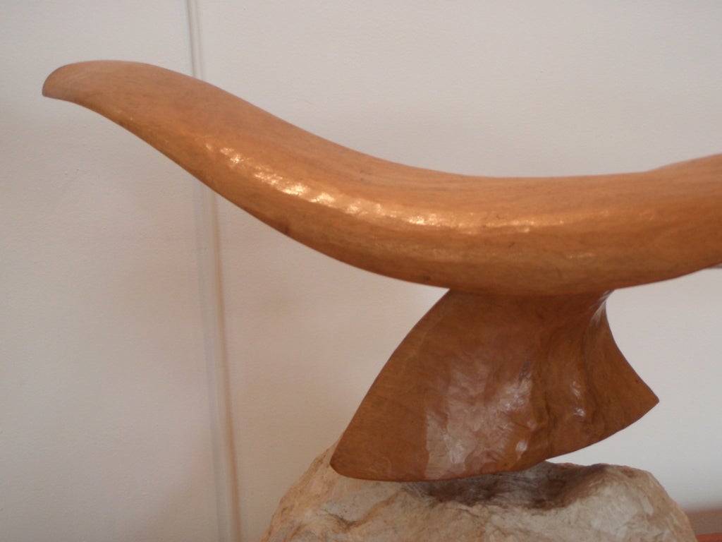 Brass Hand Carved 'In Motion' Bird & Fossil Sculpture by Marius Bruel