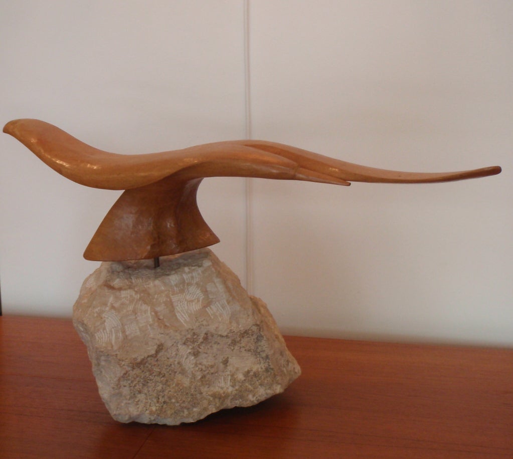 Hand Carved 'In Motion' Bird & Fossil Sculpture by Marius Bruel 3