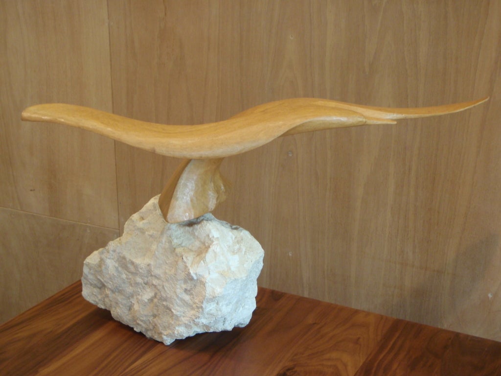 Hand Carved 'In Motion' Bird & Fossil Sculpture by Marius Bruel In Excellent Condition In Utrecht, NL