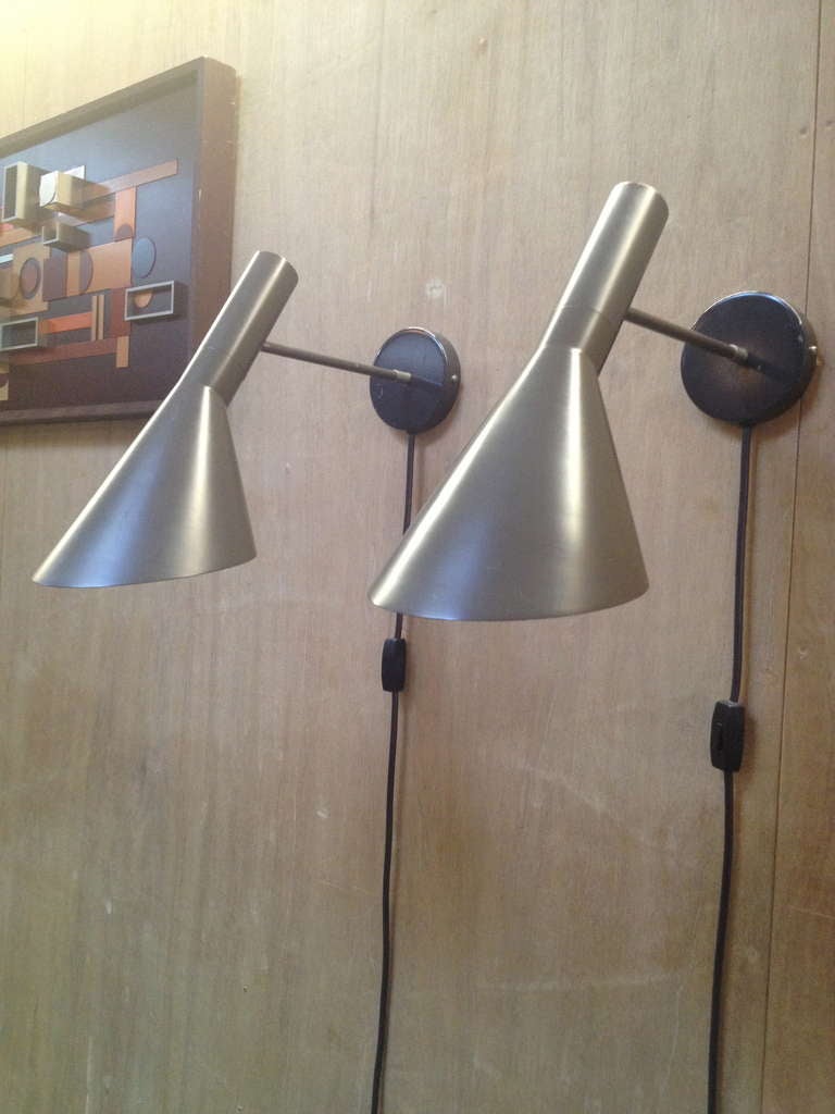 Mid-20th Century Pair of Large AJ Visor Wall Lamps by Arne Jacobsen for Louis Poulsen