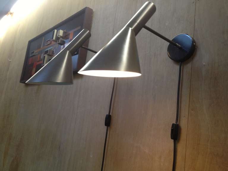 Pair of Large AJ Visor Wall Lamps by Arne Jacobsen for Louis Poulsen In Good Condition In Utrecht, NL