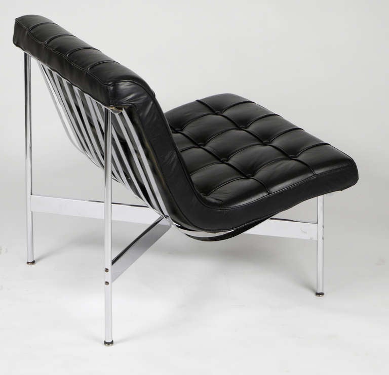 Chrome Laverne International 'New York Lounge Chair' In original black leather