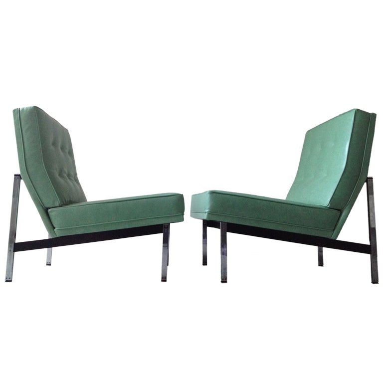 Pair of Leather Parallel Bar Slipper Chairs by Florence Knoll