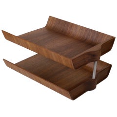 Walnut Plywood Double Pivoting Letter Tray By Florence Knoll
