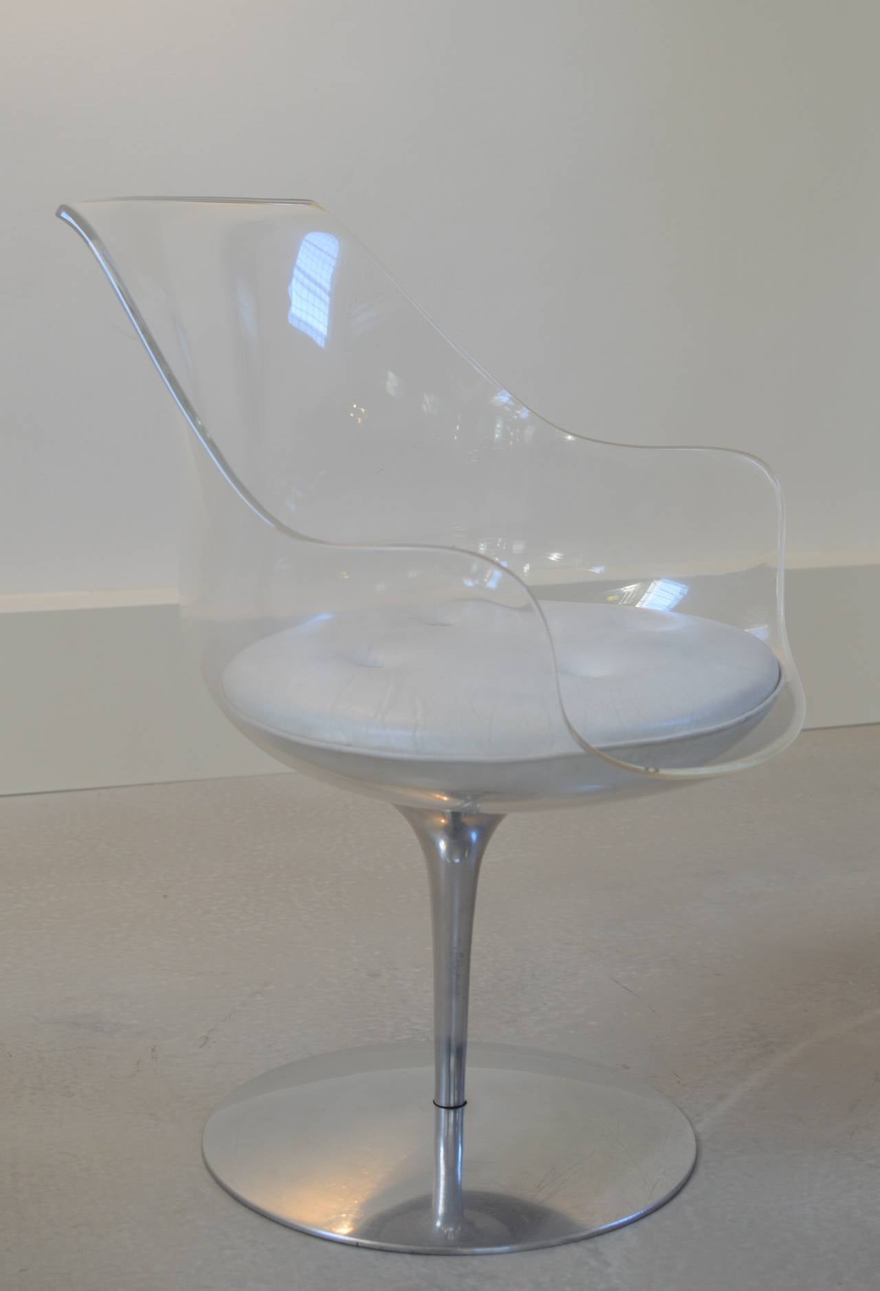 Champagne Chair by Estelle & Erwin Laverne all Original, White Leather Cushion
