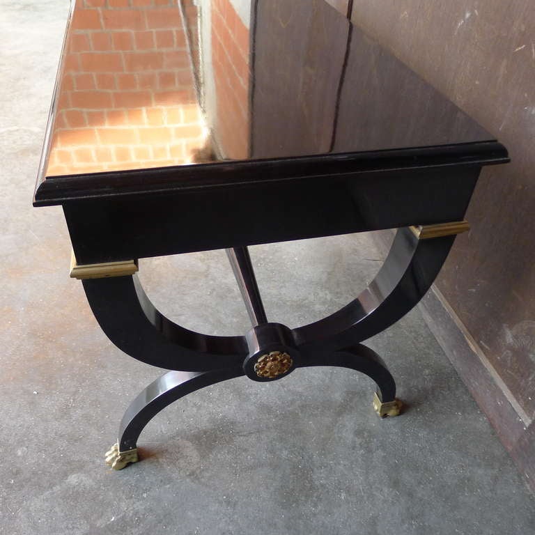French Black Ebonized Neoclassical Coffee Table with Bronze Details For Sale