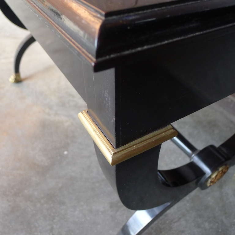 Wood Black Ebonized Neoclassical Coffee Table with Bronze Details For Sale