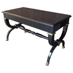 Black Ebonized Neoclassical Coffee Table with Bronze Details