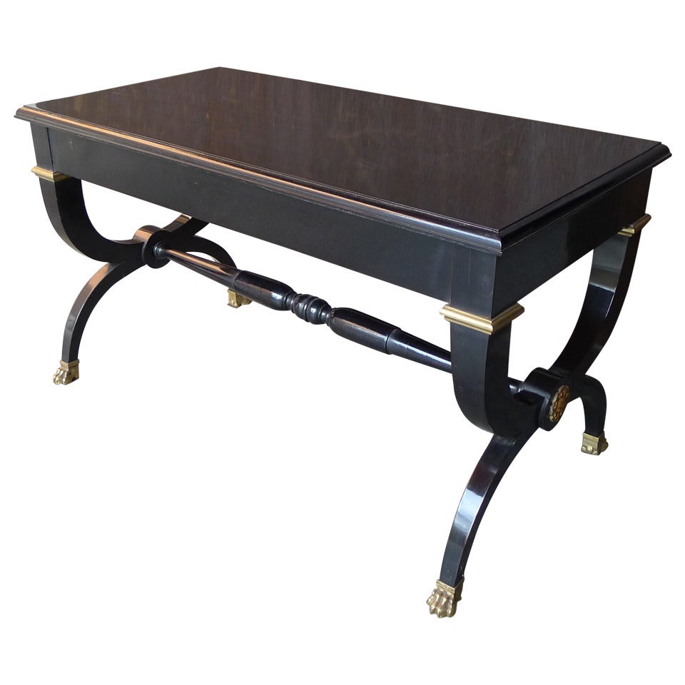 Black Ebonized Neoclassical Coffee Table with Bronze Details For Sale