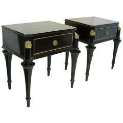 A Fine Pair Of Black Ebonized Side Tables With Bronze Details