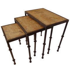 Nest Of Tables In Wrought Iron With Antique Decor Tabletop