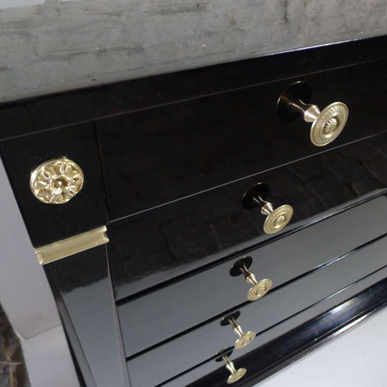 Neoclassical Black Ebonized Chest of Drawers with Bronze Details