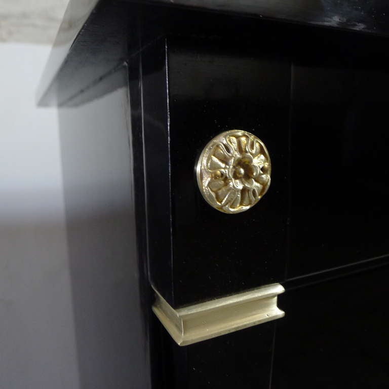 French Black Ebonized Chest of Drawers with Bronze Details