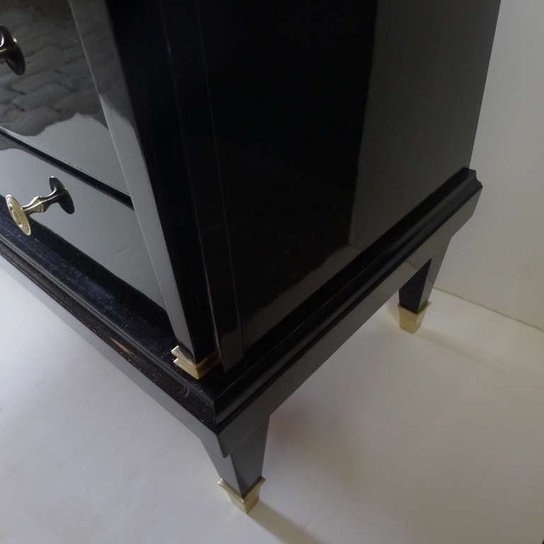 Mid-20th Century Black Ebonized Chest of Drawers with Bronze Details