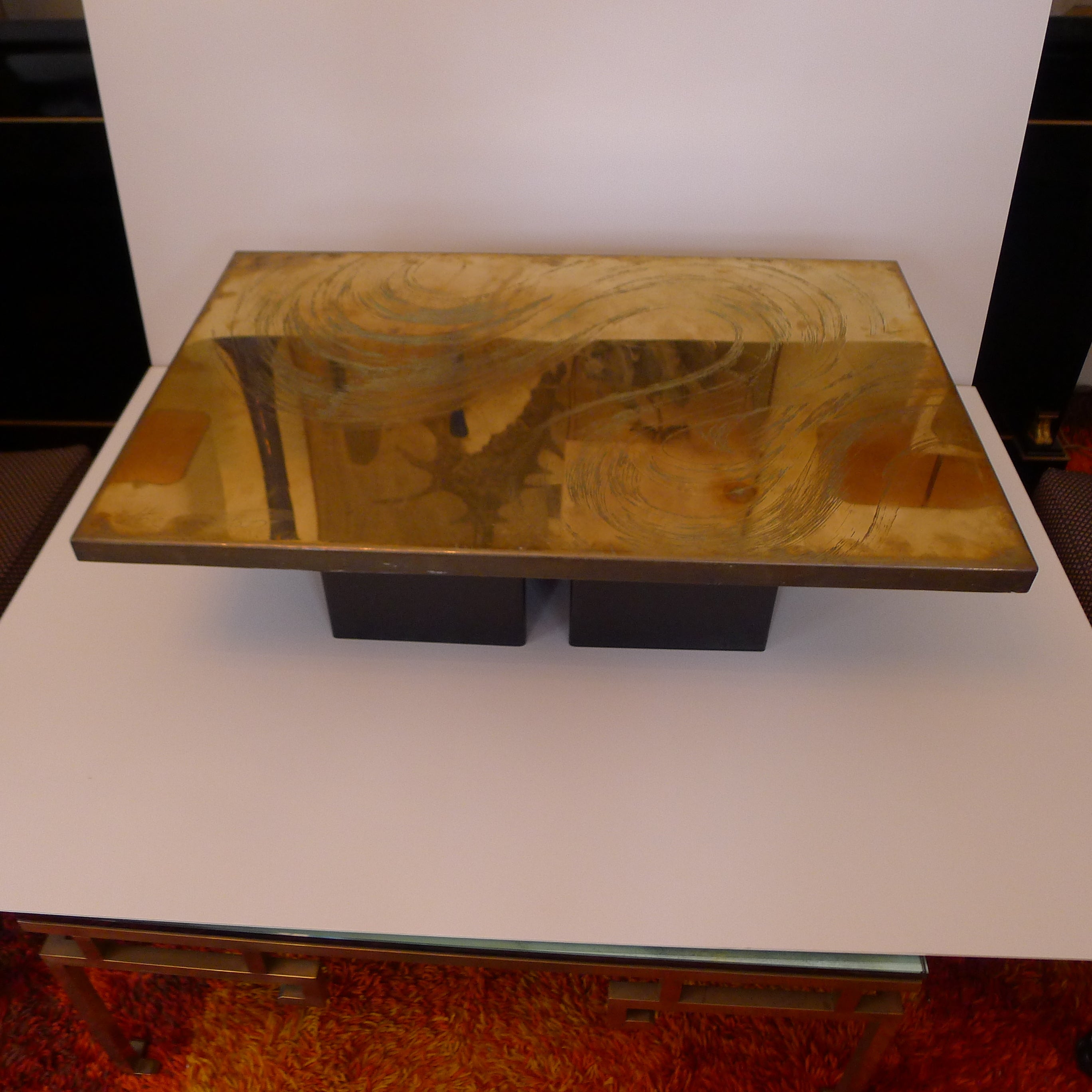 A Fine Bronze Etched Coffee Table Signed By Christian Heckscher