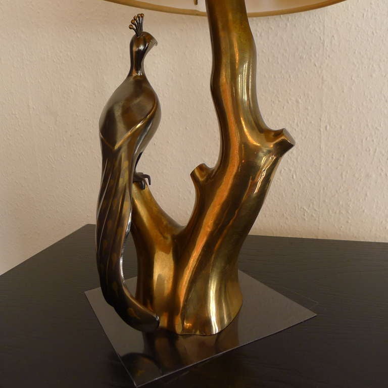 Modern A Willy Daro Peacock Table Lamp In Bronze