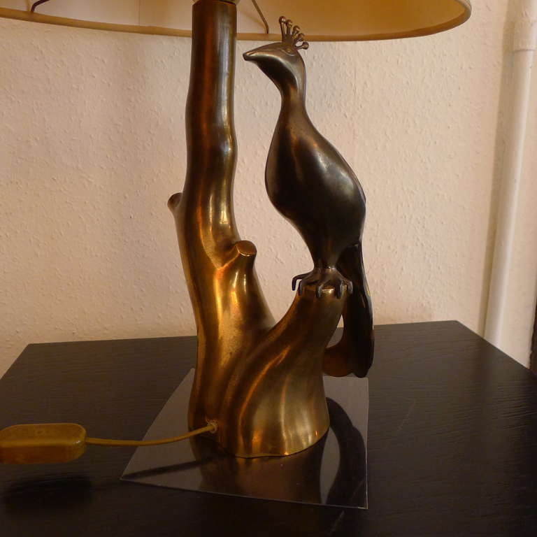 Belgian A Willy Daro Peacock Table Lamp In Bronze