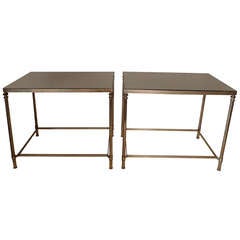Pair of Silvered Bronze Side Tables with Patinated Mirror Tabletop