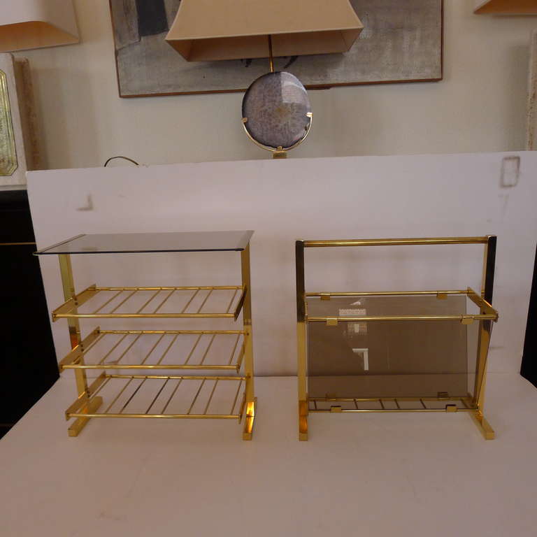 a set of two magazinz rack in brass.