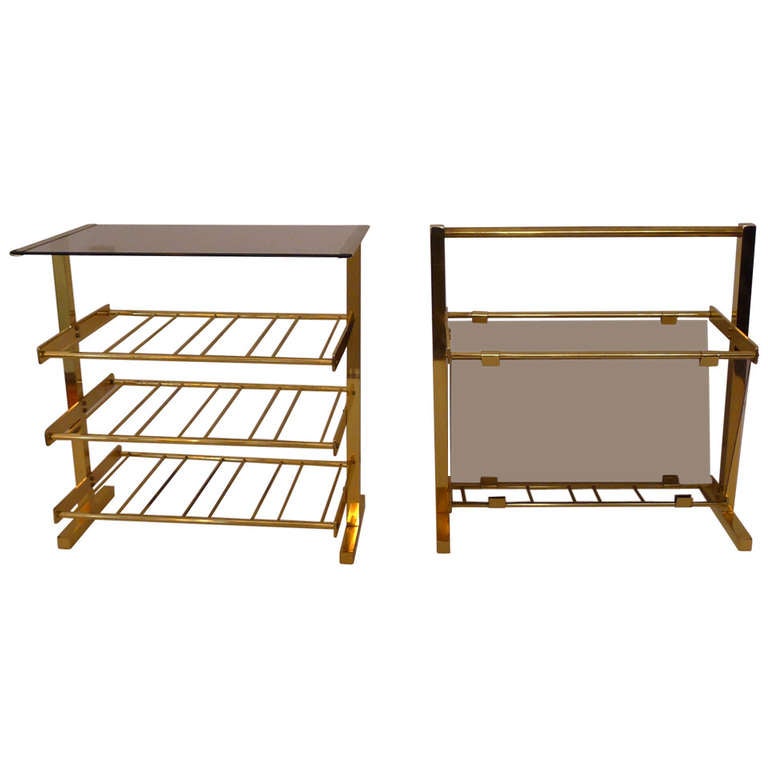 a set of two magazine rack in brass. For Sale