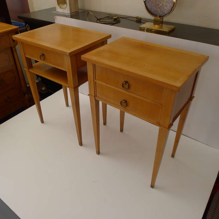 Art Deco Pair of Side Tables with Bronze Details in the Style of Jacques Adnet