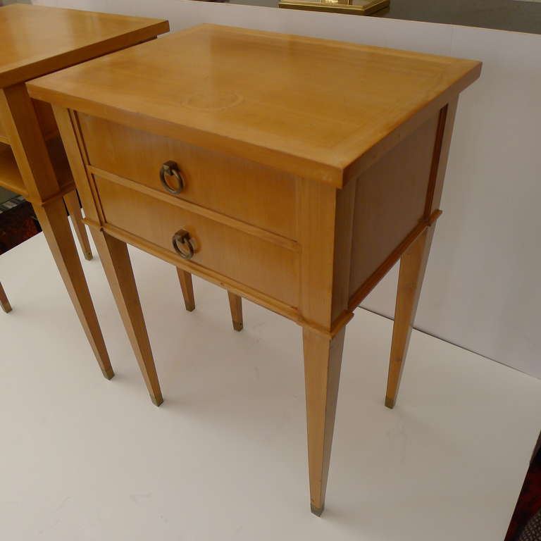 Mid-20th Century Pair of Side Tables with Bronze Details in the Style of Jacques Adnet