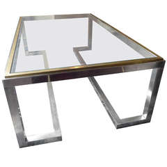 Large Chromed Metal Coffee Table with Bronze Details