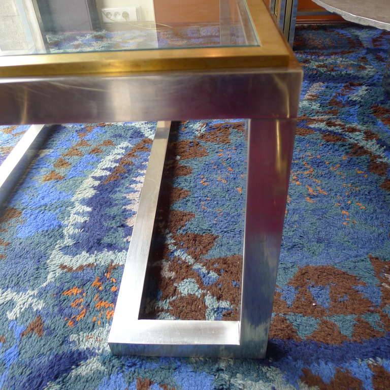 Modern Large Chromed Metal Coffee Table with Bronze Details