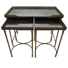 A Fine Jansen Nest Of Tables In Bronze With Patined Mirror Table Top