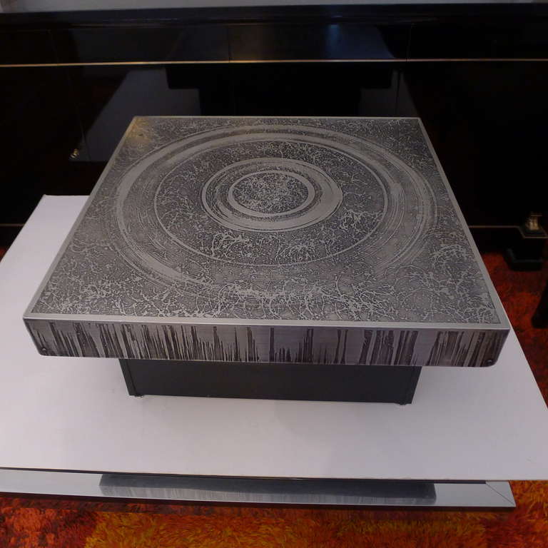 Modern a signed Marc D'Haenens nickeled bronze etched coffee table.