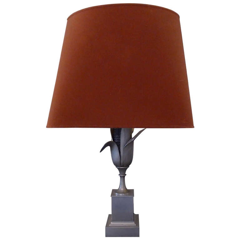 Fine Table Lamp in Nickeled Bronze by Maison Charles For Sale