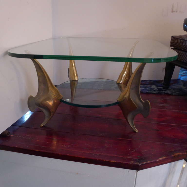Fine Two Tier Coffee Table with Bronze Legs